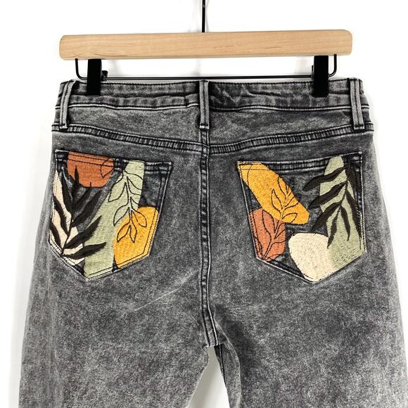 Driftwood Kelly Boot Cut Jeans Grey Acid Wash Mid Rise Embroidered Pockets Sz 28 - Picture 10 of 11